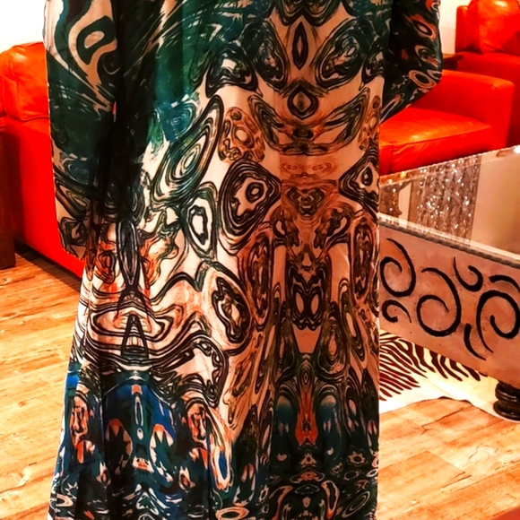 *LAST ONE**MANISH VAID- Silk Turquoise Emb.Pucci Island Prt. Kimono-NWT M - Picture 15 of 15